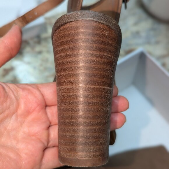 Lucky Brand Distressed Leather Chunky Heels: Peep Toe, Sling Back Bootie Size 7 - Picture 10 of 12